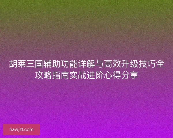 胡莱三国辅助功能详解与高效升级技巧全攻略指南实战进阶心得分享